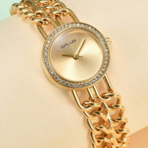 Relógio dourado com strass