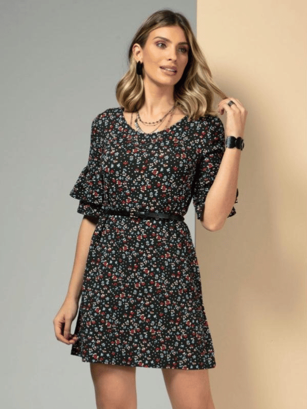 Vestido cinza com estampa floral