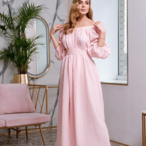 Vestido longo rosa de manguinha